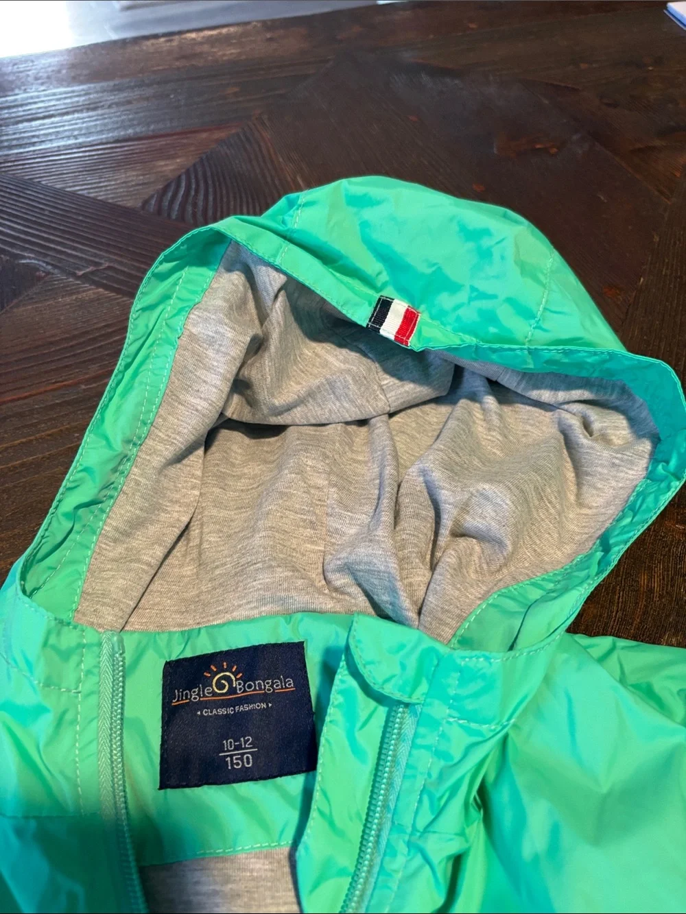Kids Hooded Rain Jacket - Mint Green